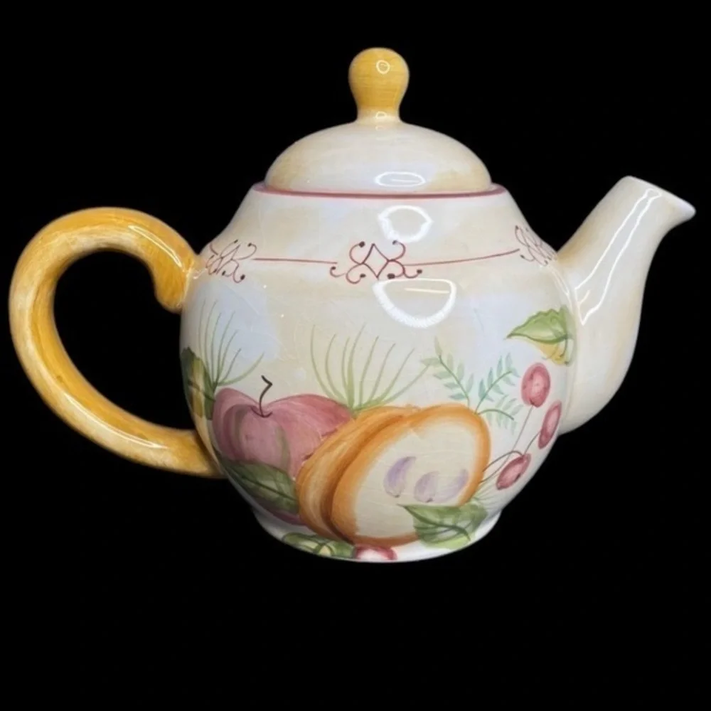 Crate & Barrel Winter Orchard Ceramic Teapot in EUC ~ crazing